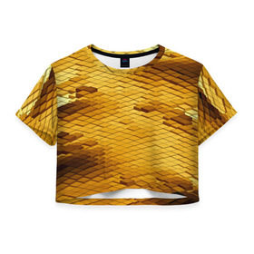 Женская футболка 3D укороченная с принтом gold bricks в Тюмени, 100% полиэстер | круглая горловина, длина футболки до линии талии, рукава с отворотами | geometry | геометрия | грань | кубик | кубики | мозаика | ребро | текстура | тени