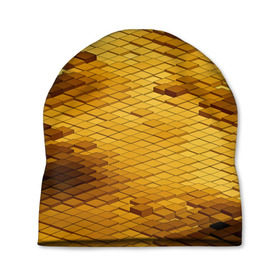 Шапка 3D с принтом gold bricks в Тюмени, 100% полиэстер | универсальный размер, печать по всей поверхности изделия | Тематика изображения на принте: geometry | геометрия | грань | кубик | кубики | мозаика | ребро | текстура | тени