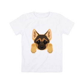 Детская футболка хлопок с принтом Немецкая овчарка щенок в Тюмени, 100% хлопок | круглый вырез горловины, полуприлегающий силуэт, длина до линии бедер | домашние животные | овчарка | собака | собачка