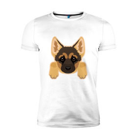 Мужская футболка премиум с принтом Немецкая овчарка щенок в Тюмени, 92% хлопок, 8% лайкра | приталенный силуэт, круглый вырез ворота, длина до линии бедра, короткий рукав | домашние животные | овчарка | собака | собачка