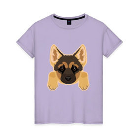 Женская футболка хлопок с принтом Немецкая овчарка щенок в Тюмени, 100% хлопок | прямой крой, круглый вырез горловины, длина до линии бедер, слегка спущенное плечо | домашние животные | овчарка | собака | собачка