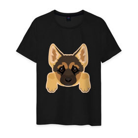 Мужская футболка хлопок с принтом Немецкая овчарка щенок в Тюмени, 100% хлопок | прямой крой, круглый вырез горловины, длина до линии бедер, слегка спущенное плечо. | домашние животные | овчарка | собака | собачка