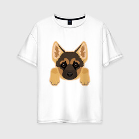 Женская футболка хлопок Oversize с принтом Немецкая овчарка щенок в Тюмени, 100% хлопок | свободный крой, круглый ворот, спущенный рукав, длина до линии бедер
 | домашние животные | овчарка | собака | собачка