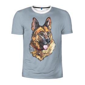 Мужская футболка 3D спортивная с принтом Немецкая овчарка арт в Тюмени, 100% полиэстер с улучшенными характеристиками | приталенный силуэт, круглая горловина, широкие плечи, сужается к линии бедра | Тематика изображения на принте: домашние животные | овчарка | пес | собака