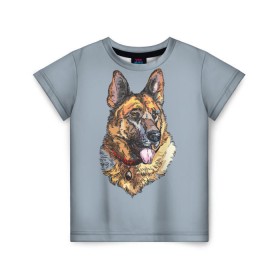 Детская футболка 3D с принтом Немецкая овчарка арт в Тюмени, 100% гипоаллергенный полиэфир | прямой крой, круглый вырез горловины, длина до линии бедер, чуть спущенное плечо, ткань немного тянется | домашние животные | овчарка | пес | собака