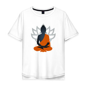 Мужская футболка хлопок Oversize с принтом Лотос и Будда в Тюмени, 100% хлопок | свободный крой, круглый ворот, “спинка” длиннее передней части | будда | буддизм | лотос | оранжевый | символ | цветок