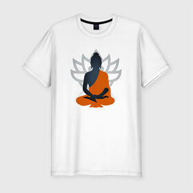 Мужская футболка премиум с принтом Лотос и Будда в Тюмени, 92% хлопок, 8% лайкра | приталенный силуэт, круглый вырез ворота, длина до линии бедра, короткий рукав | будда | буддизм | лотос | оранжевый | символ | цветок
