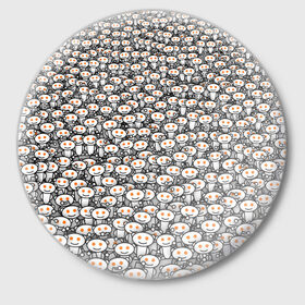 Значок с принтом Reddit army в Тюмени,  металл | круглая форма, металлическая застежка в виде булавки | Тематика изображения на принте: белый | гуманоид | интернет | оранжевый | паттерн | реддит | сайт | толпа