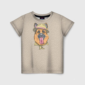 Детская футболка 3D с принтом Немецкая овчарка в шляпке в Тюмени, 100% гипоаллергенный полиэфир | прямой крой, круглый вырез горловины, длина до линии бедер, чуть спущенное плечо, ткань немного тянется | Тематика изображения на принте: домашние животные | овчарка | пес | собака