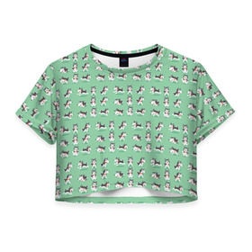 Женская футболка 3D укороченная с принтом Веселые хаски в Тюмени, 100% полиэстер | круглая горловина, длина футболки до линии талии, рукава с отворотами | домашние животные | пес | песик | собака | собачка | хаски