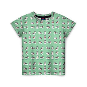 Детская футболка 3D с принтом Веселые хаски в Тюмени, 100% гипоаллергенный полиэфир | прямой крой, круглый вырез горловины, длина до линии бедер, чуть спущенное плечо, ткань немного тянется | домашние животные | пес | песик | собака | собачка | хаски