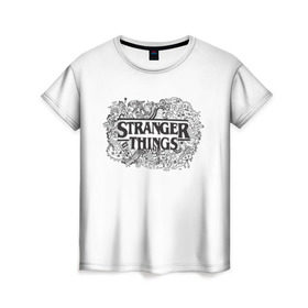 Женская футболка 3D с принтом Очень Странные дела в Тюмени, 100% полиэфир ( синтетическое хлопкоподобное полотно) | прямой крой, круглый вырез горловины, длина до линии бедер | stranger things | логотип