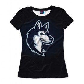 Женская футболка 3D с принтом Хаски_8 в Тюмени, 100% полиэфир ( синтетическое хлопкоподобное полотно) | прямой крой, круглый вырез горловины, длина до линии бедер | домашние животные | пес | собака