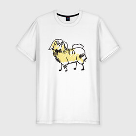 Мужская футболка премиум с принтом Забавный пекинес в Тюмени, 92% хлопок, 8% лайкра | приталенный силуэт, круглый вырез ворота, длина до линии бедра, короткий рукав | домашние животные | пекинес | пес | песик | собака | собачка