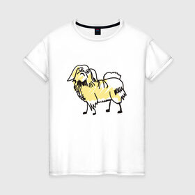 Женская футболка хлопок с принтом Забавный пекинес в Тюмени, 100% хлопок | прямой крой, круглый вырез горловины, длина до линии бедер, слегка спущенное плечо | домашние животные | пекинес | пес | песик | собака | собачка