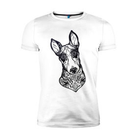 Мужская футболка премиум с принтом Бультерьер _2 в Тюмени, 92% хлопок, 8% лайкра | приталенный силуэт, круглый вырез ворота, длина до линии бедра, короткий рукав | домашние животные | пес | собака