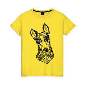 Женская футболка хлопок с принтом Бультерьер _2 в Тюмени, 100% хлопок | прямой крой, круглый вырез горловины, длина до линии бедер, слегка спущенное плечо | домашние животные | пес | собака