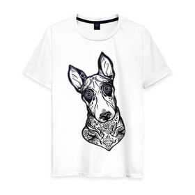 Мужская футболка хлопок с принтом Бультерьер _2 в Тюмени, 100% хлопок | прямой крой, круглый вырез горловины, длина до линии бедер, слегка спущенное плечо. | домашние животные | пес | собака