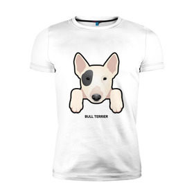 Мужская футболка премиум с принтом Бультерьерчик в Тюмени, 92% хлопок, 8% лайкра | приталенный силуэт, круглый вырез ворота, длина до линии бедра, короткий рукав | домашние животные | пес | собака