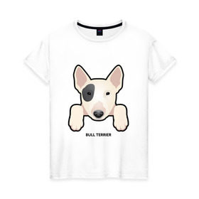 Женская футболка хлопок с принтом Бультерьерчик в Тюмени, 100% хлопок | прямой крой, круглый вырез горловины, длина до линии бедер, слегка спущенное плечо | домашние животные | пес | собака