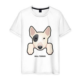 Мужская футболка хлопок с принтом Бультерьерчик в Тюмени, 100% хлопок | прямой крой, круглый вырез горловины, длина до линии бедер, слегка спущенное плечо. | Тематика изображения на принте: домашние животные | пес | собака