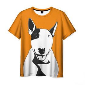 Мужская футболка 3D с принтом Солнечнй бультерьер в Тюмени, 100% полиэфир | прямой крой, круглый вырез горловины, длина до линии бедер | бультерьер | домашние животные | пес | песик | собака | собачка