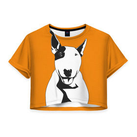 Женская футболка 3D укороченная с принтом Солнечнй бультерьер в Тюмени, 100% полиэстер | круглая горловина, длина футболки до линии талии, рукава с отворотами | бультерьер | домашние животные | пес | песик | собака | собачка