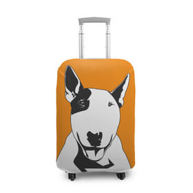 Чехол для чемодана 3D с принтом Солнечнй бультерьер в Тюмени, 86% полиэфир, 14% спандекс | двустороннее нанесение принта, прорези для ручек и колес | Тематика изображения на принте: бультерьер | домашние животные | пес | песик | собака | собачка