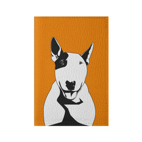 Обложка для паспорта матовая кожа с принтом Солнечнй бультерьер в Тюмени, натуральная матовая кожа | размер 19,3 х 13,7 см; прозрачные пластиковые крепления | бультерьер | домашние животные | пес | песик | собака | собачка