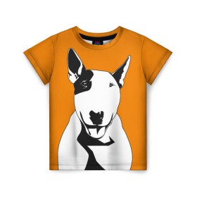 Детская футболка 3D с принтом Солнечнй бультерьер в Тюмени, 100% гипоаллергенный полиэфир | прямой крой, круглый вырез горловины, длина до линии бедер, чуть спущенное плечо, ткань немного тянется | Тематика изображения на принте: бультерьер | домашние животные | пес | песик | собака | собачка