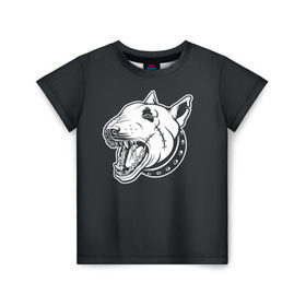 Детская футболка 3D с принтом Опасный бультерьер в Тюмени, 100% гипоаллергенный полиэфир | прямой крой, круглый вырез горловины, длина до линии бедер, чуть спущенное плечо, ткань немного тянется | Тематика изображения на принте: домашние животные | пес | собака