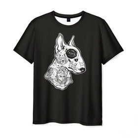 Мужская футболка 3D с принтом Бультерьер_16 в Тюмени, 100% полиэфир | прямой крой, круглый вырез горловины, длина до линии бедер | Тематика изображения на принте: домашние животные | пес | собака
