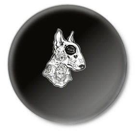 Значок с принтом Бультерьер_16 в Тюмени,  металл | круглая форма, металлическая застежка в виде булавки | домашние животные | пес | собака