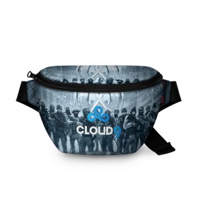 Поясная сумка 3D с принтом CLOUD 9 CS GO в Тюмени, 100% полиэстер | плотная ткань, ремень с регулируемой длиной, внутри несколько карманов для мелочей, основное отделение и карман с обратной стороны сумки застегиваются на молнию | cloud 9 | counter strike | cs go | esports | team | известные | киберспорт | мировые | спорт