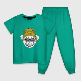 Детская пижама хлопок с принтом Мопсик в шапочке в Тюмени, 100% хлопок |  брюки и футболка прямого кроя, без карманов, на брюках мягкая резинка на поясе и по низу штанин
 | Тематика изображения на принте: домашние животные | пес | собака | хипстер