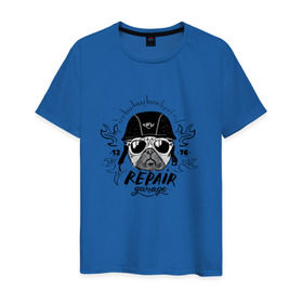 Мужская футболка хлопок с принтом Repair garage в Тюмени, 100% хлопок | прямой крой, круглый вырез горловины, длина до линии бедер, слегка спущенное плечо. | домашние животные | мопс | пес | песик | собака | собачка
