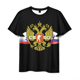 Мужская футболка 3D с принтом CS GO RUSSIAN TEAM в Тюмени, 100% полиэфир | прямой крой, круглый вырез горловины, длина до линии бедер | Тематика изображения на принте: global offensive | герб | россия | флаг