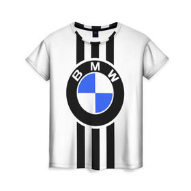 Женская футболка 3D с принтом BMW SPORTWEAR в Тюмени, 100% полиэфир ( синтетическое хлопкоподобное полотно) | прямой крой, круглый вырез горловины, длина до линии бедер | bmw | автомобильные | бмв | машины