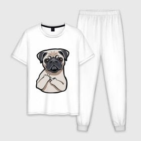 Мужская пижама хлопок с принтом Злой мопс в Тюмени, 100% хлопок | брюки и футболка прямого кроя, без карманов, на брюках мягкая резинка на поясе и по низу штанин
 | Тематика изображения на принте: домашние животные | мопс | пес | песик | собака | собачка