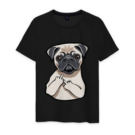 Мужская футболка хлопок с принтом Злой мопс в Тюмени, 100% хлопок | прямой крой, круглый вырез горловины, длина до линии бедер, слегка спущенное плечо. | домашние животные | мопс | пес | песик | собака | собачка