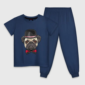 Детская пижама хлопок с принтом Мопсик в цилиндре в Тюмени, 100% хлопок |  брюки и футболка прямого кроя, без карманов, на брюках мягкая резинка на поясе и по низу штанин
 | домашние животные | мопс | пес | песик | собака | собачка