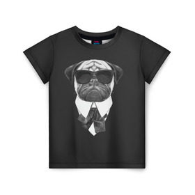 Детская футболка 3D с принтом Мопс в черном в Тюмени, 100% гипоаллергенный полиэфир | прямой крой, круглый вырез горловины, длина до линии бедер, чуть спущенное плечо, ткань немного тянется | домашние животные | мопс | пес | песик | собака | собачка