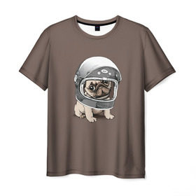 Мужская футболка 3D с принтом Мопсик в скафандре в Тюмени, 100% полиэфир | прямой крой, круглый вырез горловины, длина до линии бедер | домашние животные | мопс | пес | песик | собака | собачка
