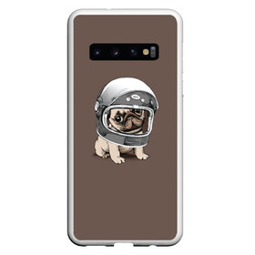 Чехол для Samsung Galaxy S10 с принтом Мопсик в скафандре в Тюмени, Силикон | Область печати: задняя сторона чехла, без боковых панелей | домашние животные | мопс | пес | песик | собака | собачка
