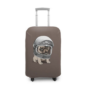 Чехол для чемодана 3D с принтом Мопсик в скафандре в Тюмени, 86% полиэфир, 14% спандекс | двустороннее нанесение принта, прорези для ручек и колес | домашние животные | мопс | пес | песик | собака | собачка