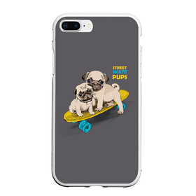 Чехол для iPhone 7Plus/8 Plus матовый с принтом Street skate PUPS в Тюмени, Силикон | Область печати: задняя сторона чехла, без боковых панелей | Тематика изображения на принте: домашние животные | мопс | пес | песик | собака | собачка