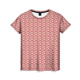 Женская футболка 3D с принтом Мопсики на розовом в Тюмени, 100% полиэфир ( синтетическое хлопкоподобное полотно) | прямой крой, круглый вырез горловины, длина до линии бедер | Тематика изображения на принте: домашние животные | мопс | пес | песик | собака | собачка