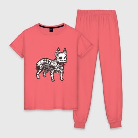 Женская пижама хлопок с принтом Бульдог ренген в Тюмени, 100% хлопок | брюки и футболка прямого кроя, без карманов, на брюках мягкая резинка на поясе и по низу штанин | бульдог | домашние животные | пес | песик | собака | собачка | французский бульдог