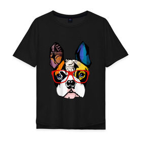 Мужская футболка хлопок Oversize с принтом Лоскутный мопс в Тюмени, 100% хлопок | свободный крой, круглый ворот, “спинка” длиннее передней части | бульдог | домашние животные | пес | песик | собака | собачка | французский бульдог
