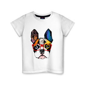 Детская футболка хлопок с принтом Лоскутный мопс в Тюмени, 100% хлопок | круглый вырез горловины, полуприлегающий силуэт, длина до линии бедер | бульдог | домашние животные | пес | песик | собака | собачка | французский бульдог